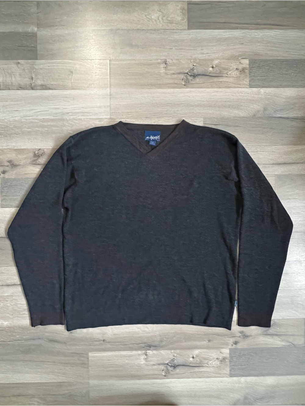 Vintage 90s Billabong V-Neck Knit Sweater Charcoal Grey Striped Men's Size L